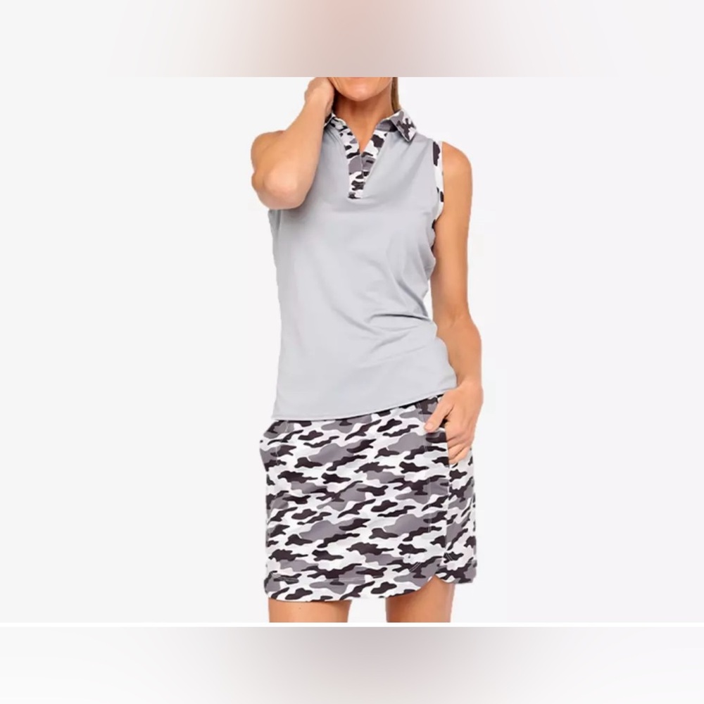 Belyn Key Gray and Black Camo Polo Dress
